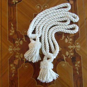TASSELS for CURTAINS & DRAPES, WINDOWS, SHOWER, DOORWAYS, 2 SILKY WHITE, A PAIR